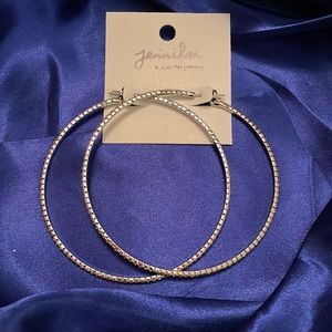 New silver tone with crystals Jennifer & Co 3” hoop earrings